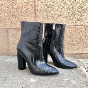 Liliana Ines-4 Black Bootie in Faux Crocodile Skin